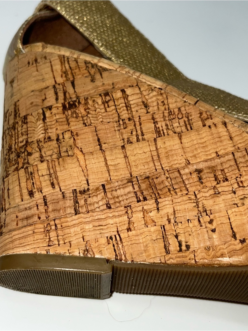 Lucky Brand Gold Metallic Canvas Upper Wedge Cork Heels Size 6.5 - Picture 5 of 12